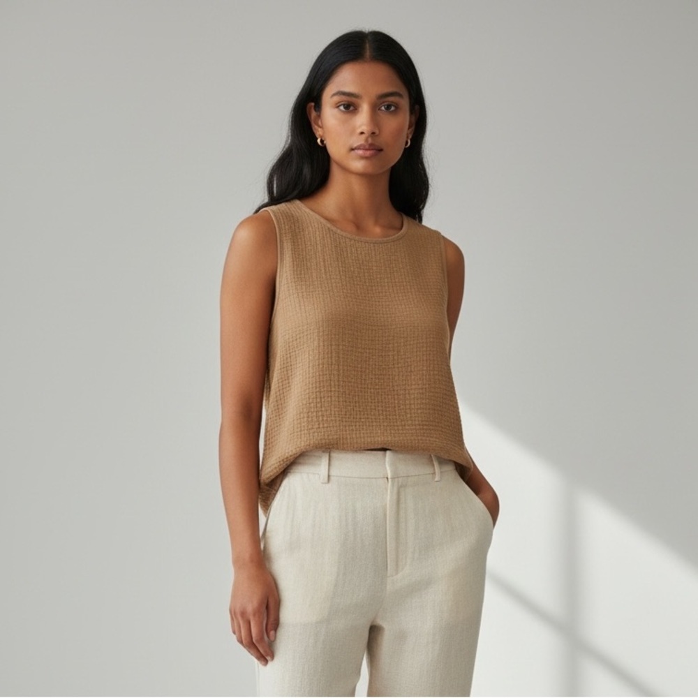 🔸KLEIO Brown Cotton Gauze Tank